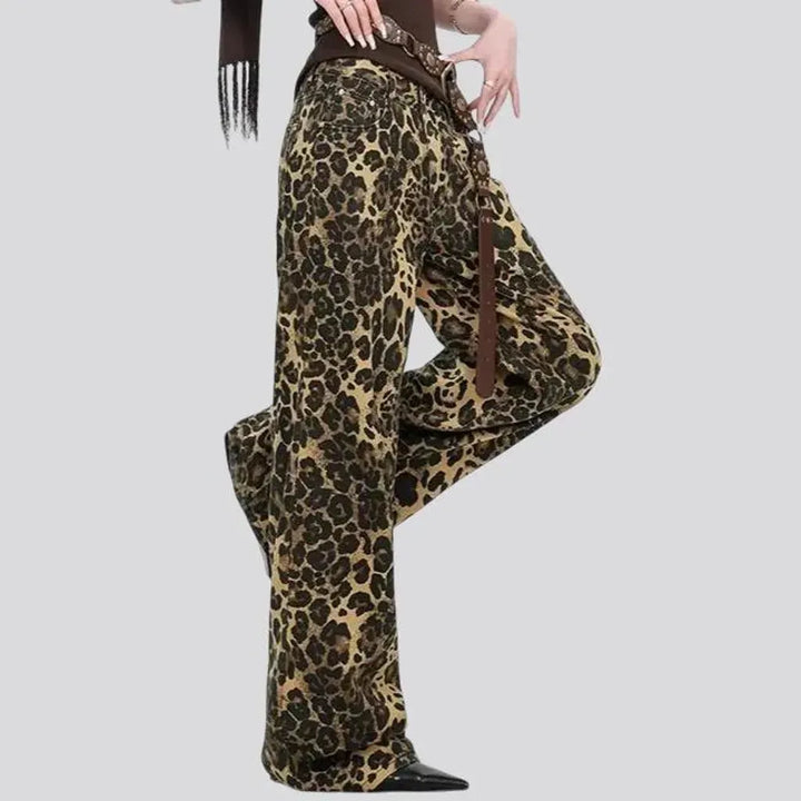 Boho style leopard women's jean pants