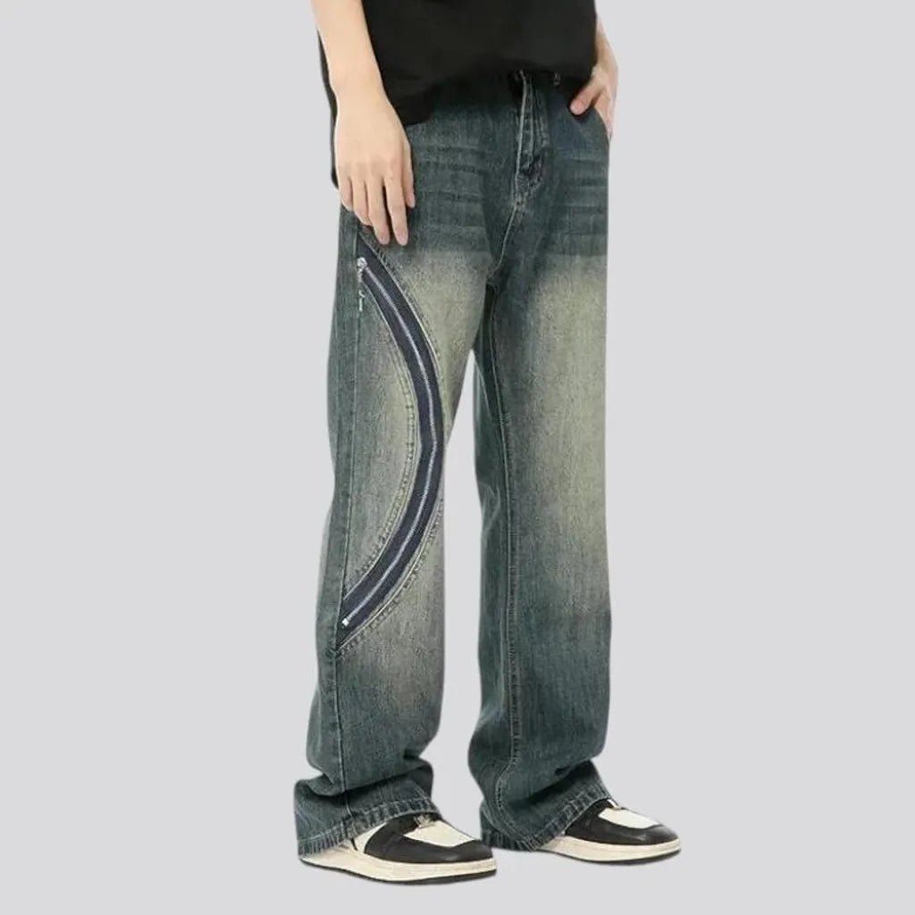 Baggy whiskered street style jeans for men