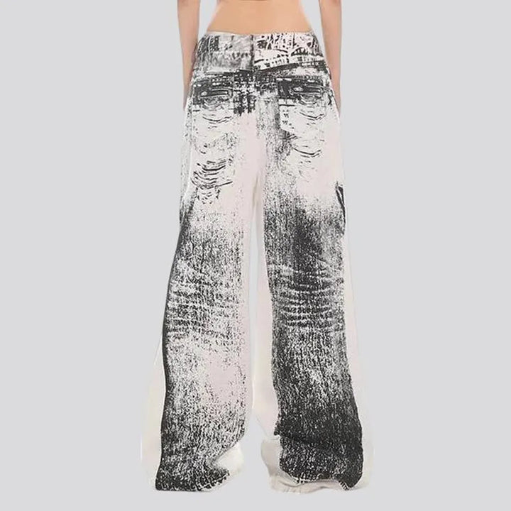 Boho distressed painted baggy jeans for women