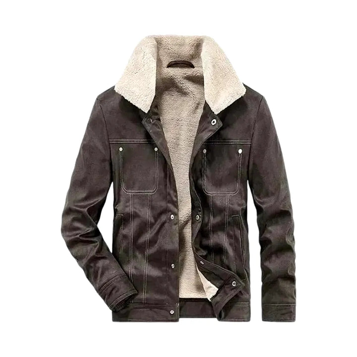 Stylish Men's Sherpa Coat - Brown