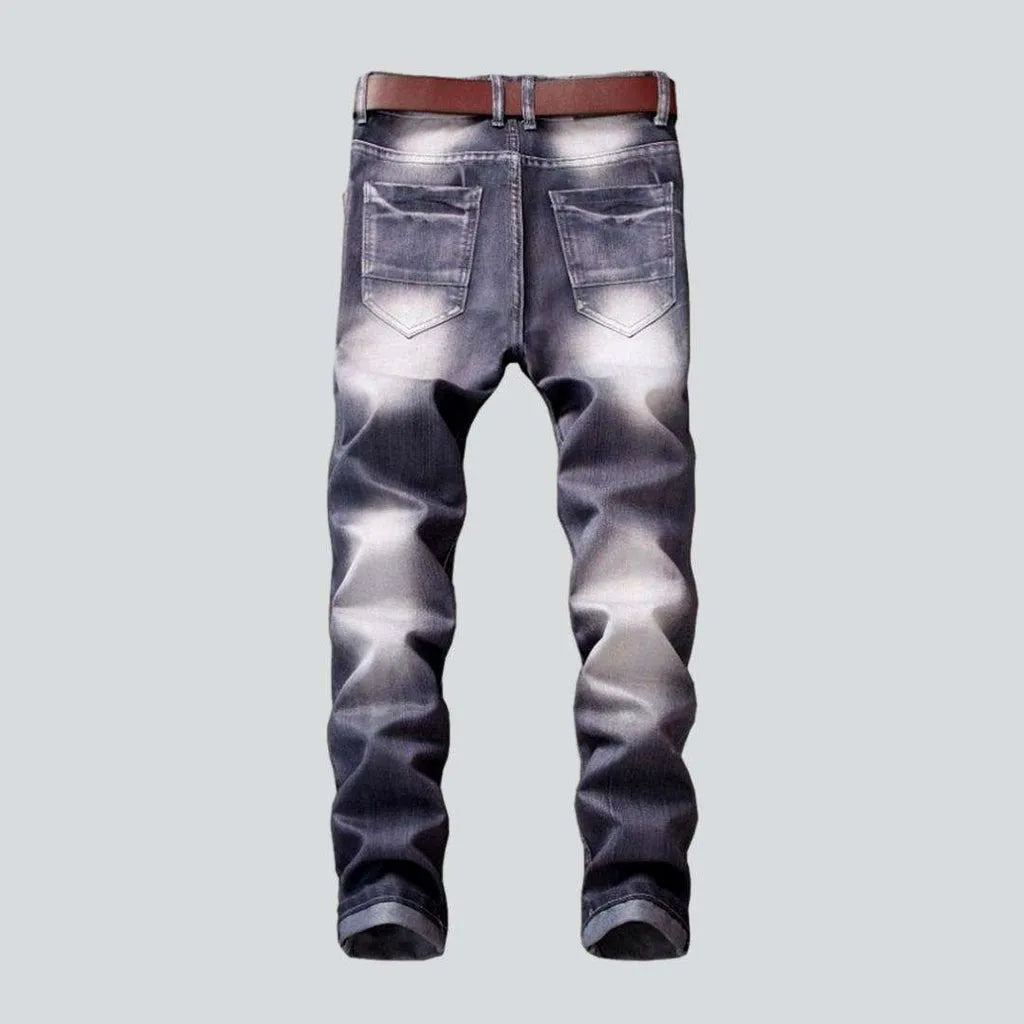 Wrinkled patchwork grey men's jeans