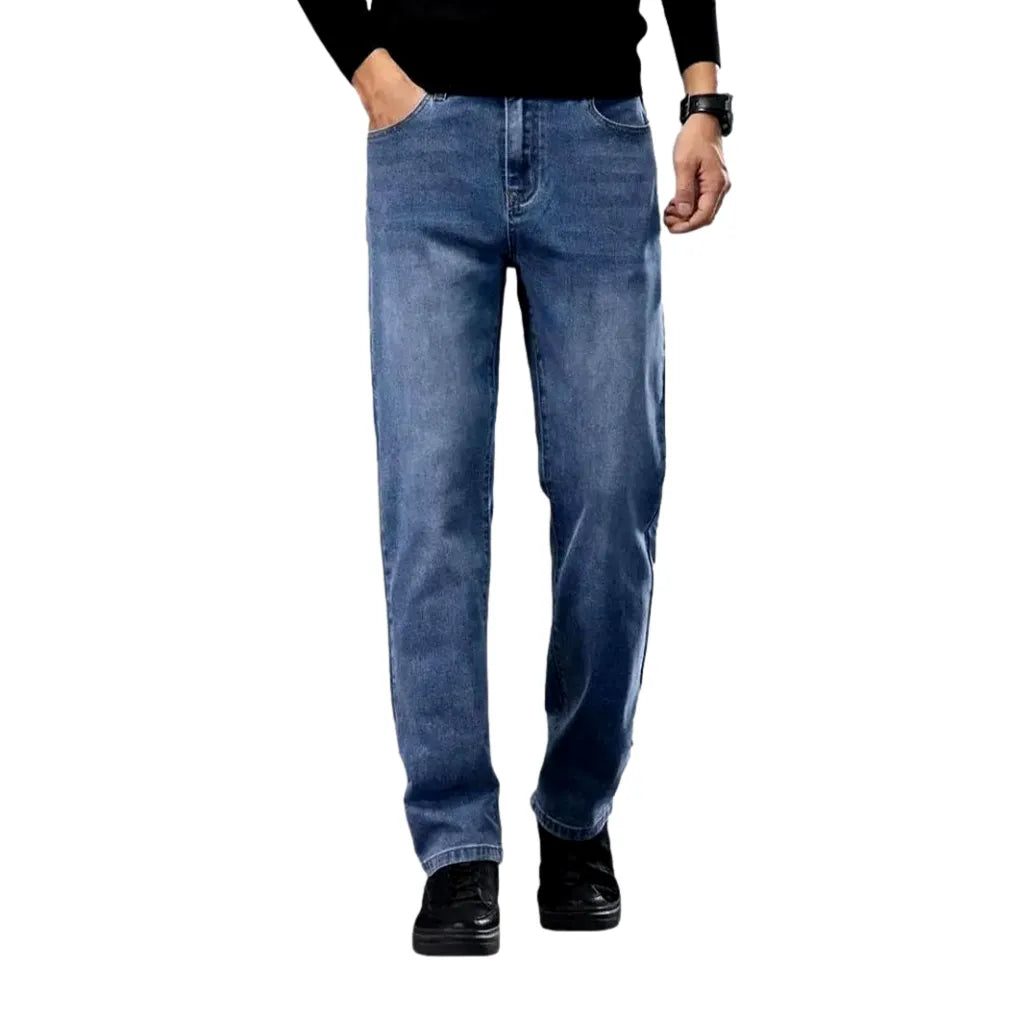 Retro Tapered High-rise Casual Men's Jeans - Light Blue