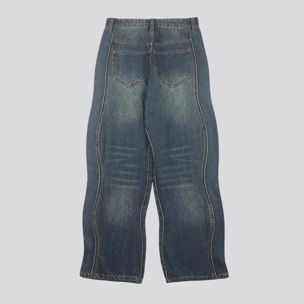 Wide fit faded look men's jeans