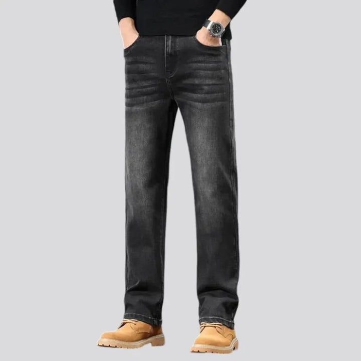 Whiskered and straight fit men's jeans