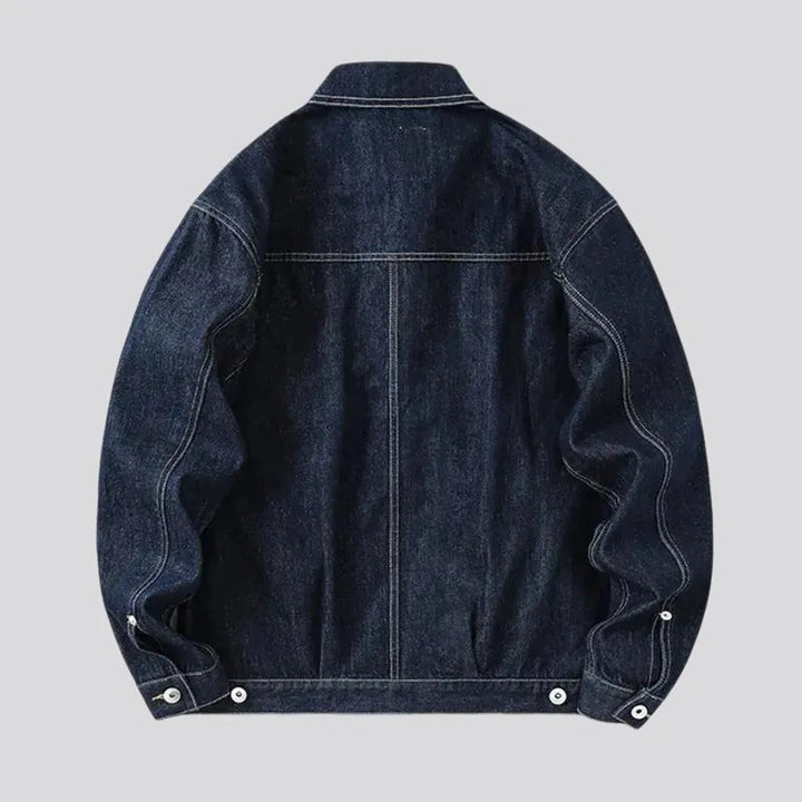 Dark cargo pocket men's denim jacket