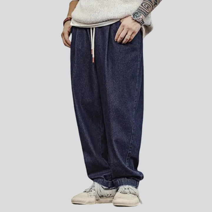 Casual baggy dark wash jean joggers for men