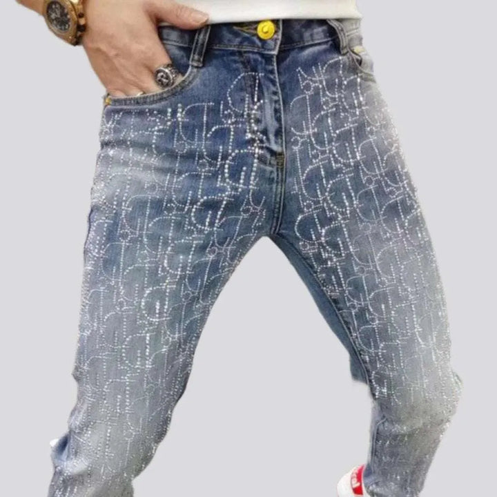 Mid-waist men's slim jeans