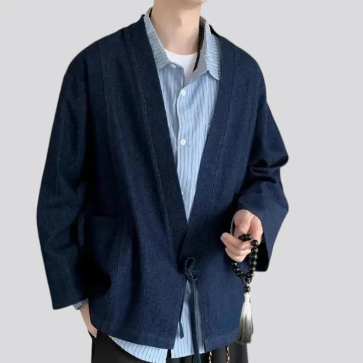 Dark pattern wide sleeves men's denim jacket