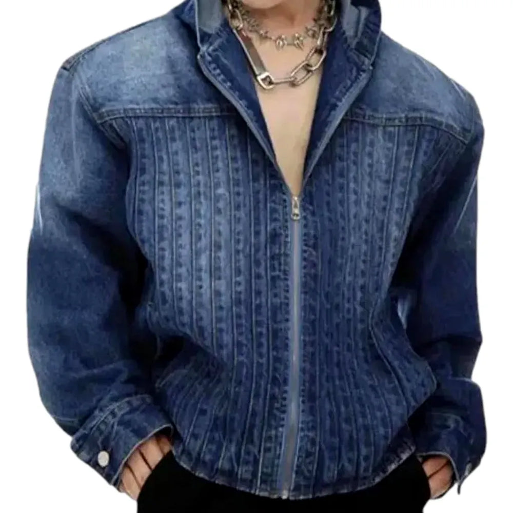 Boho Style Men's Denim Jacket - Blue