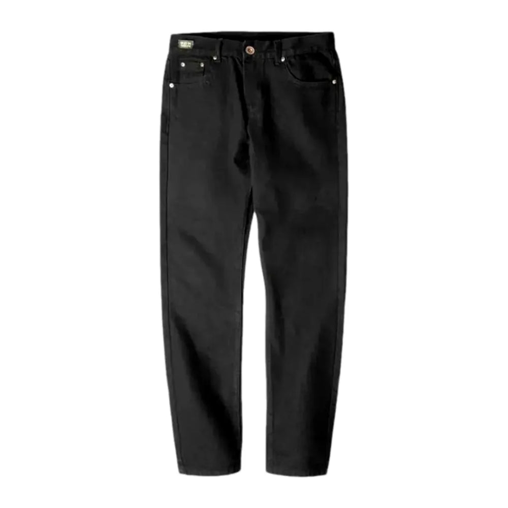 Casual Tapered Monochrome Jeans for Men - Black