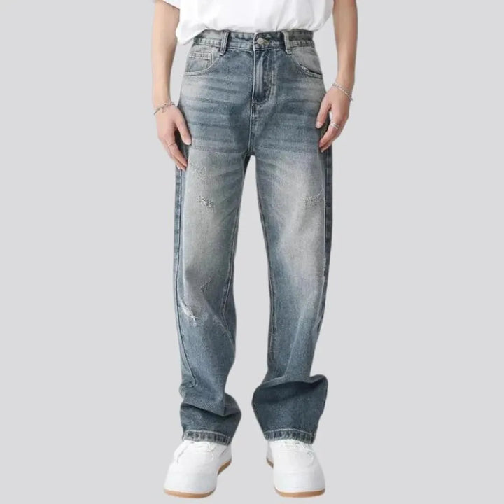 Mid rise whiskered street men's jeans