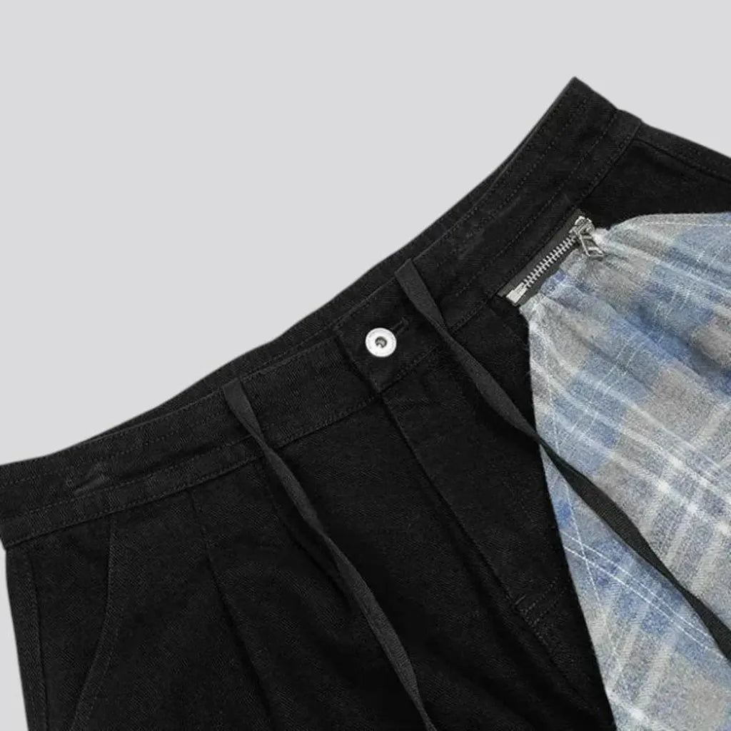 Monochrome plaid baggy men's jean pants