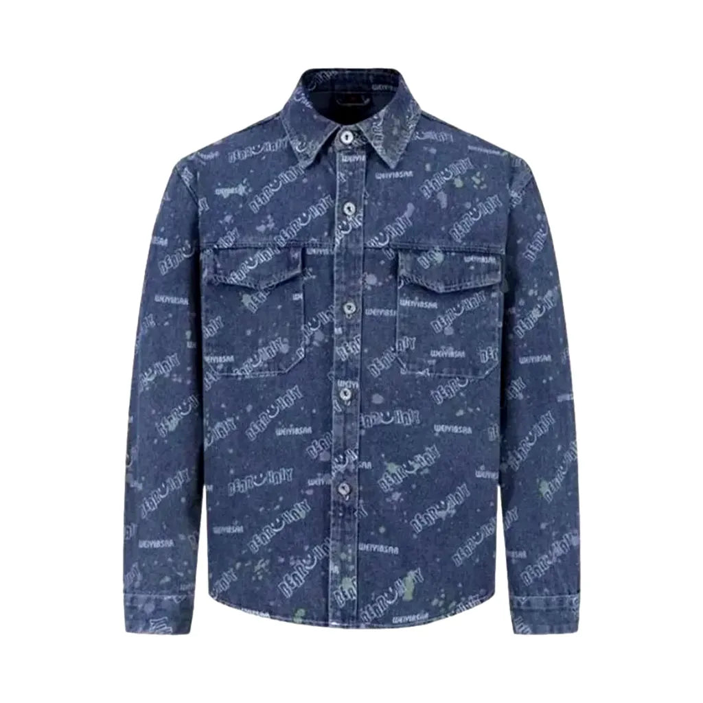 Stylish Boho Men's Jean Shirt - Blue