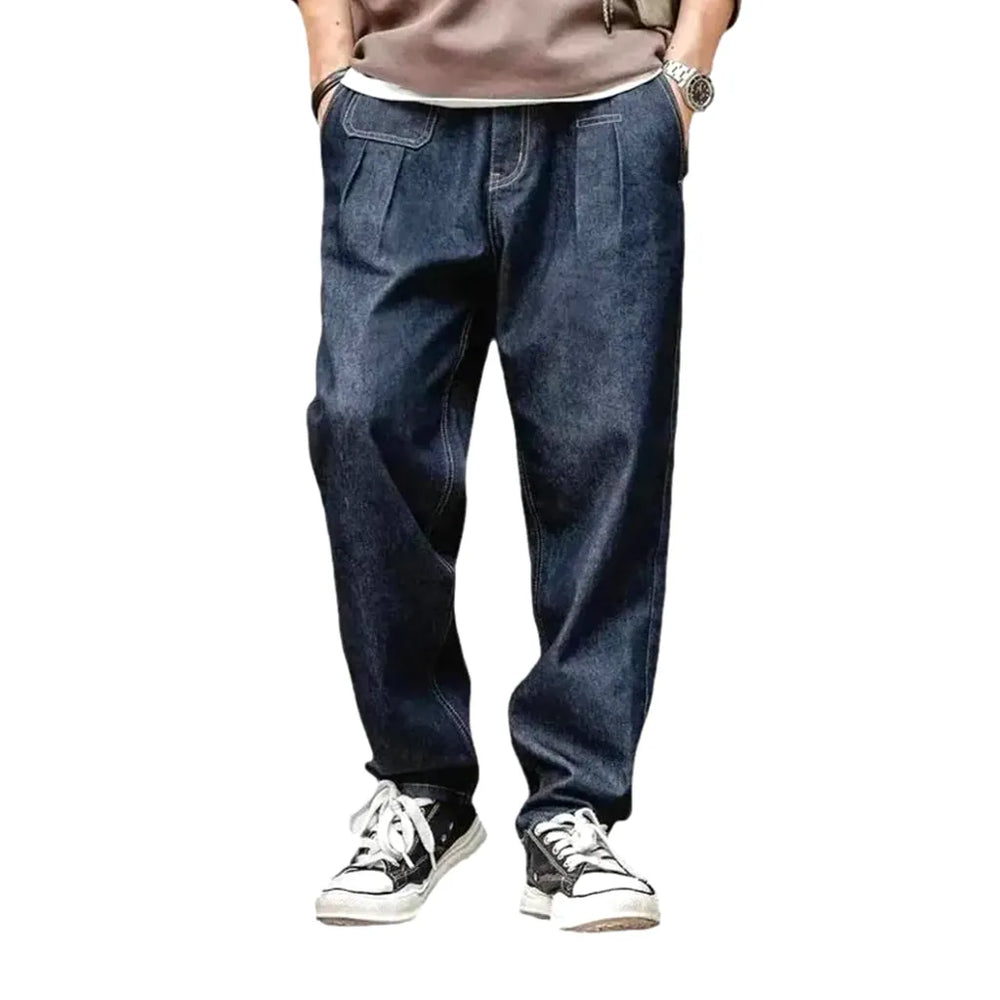 Baggy Casual Style Pleated Waistline Men's Jeans - Blue