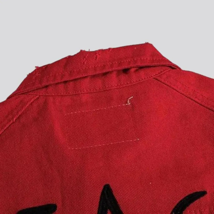 Distressed red denim jacket
 for men
