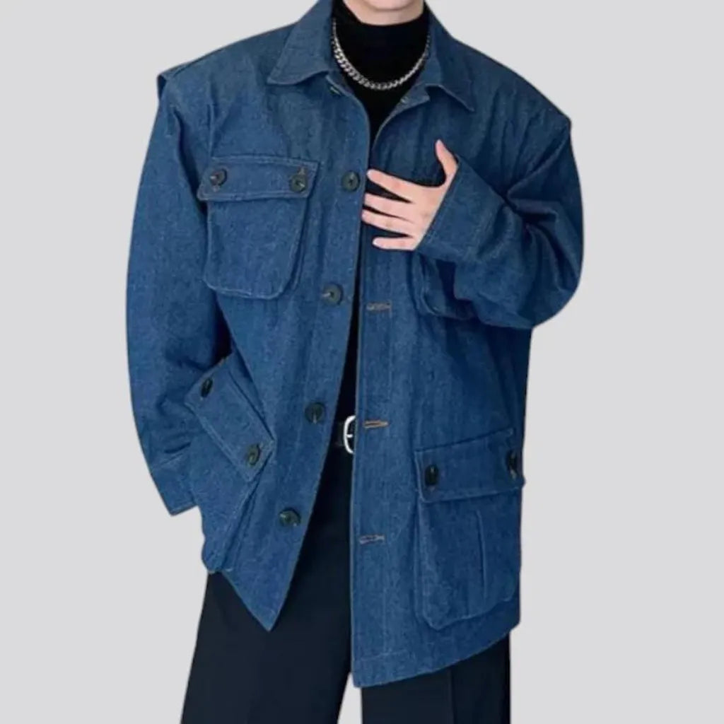 Fashionable cargo pockets men's denim jacket