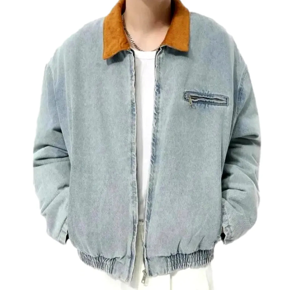 Light Stonewashed Casual Men's Jean Jacket - Light Blue