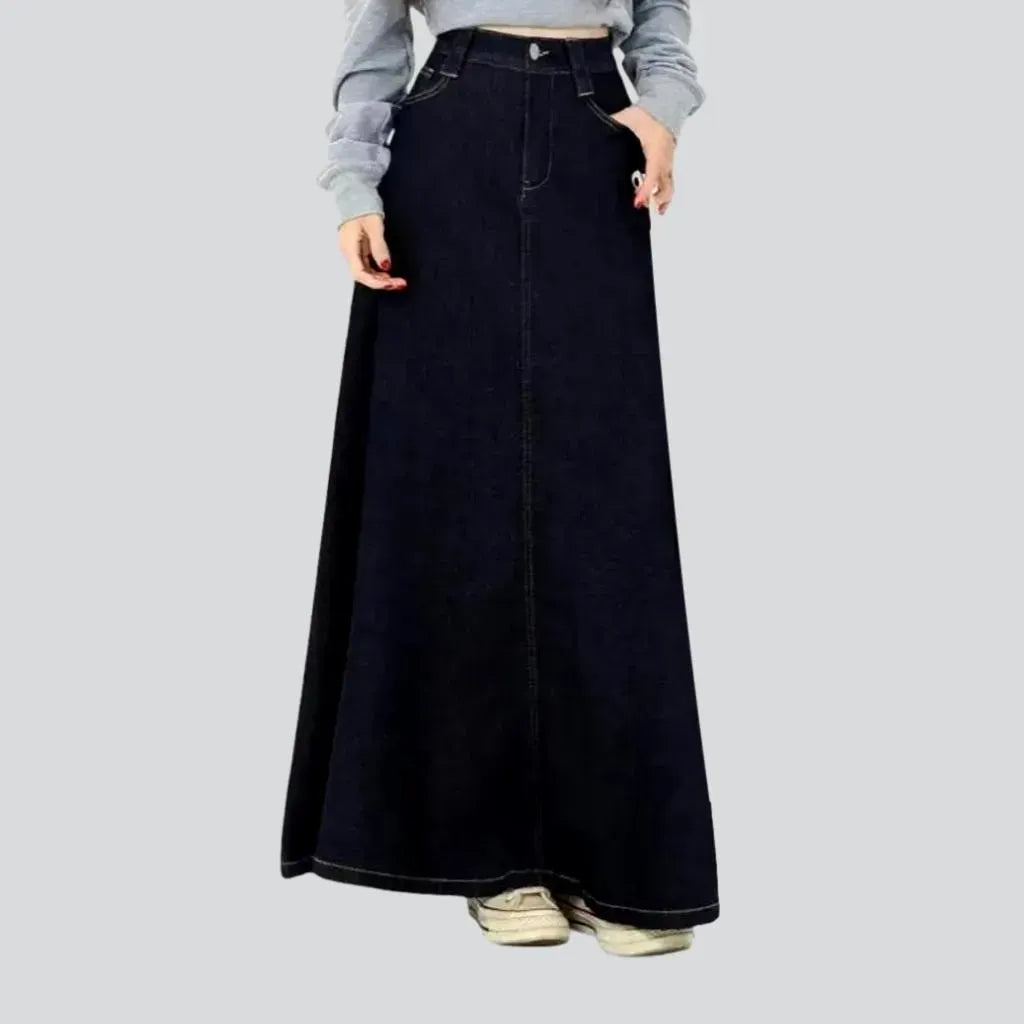 High-waist dark casual jeans skirt