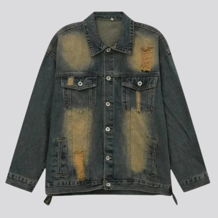 Distressed oversized men's denim jacket