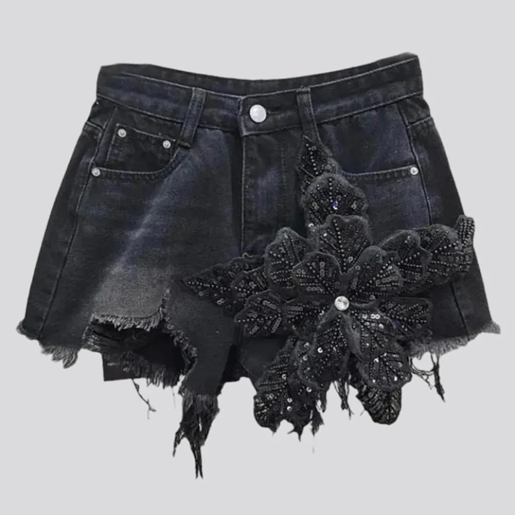 Distressed embellished jeans shorts
 for women