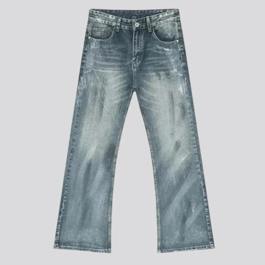 Whiskered mid rise boho men's jeans