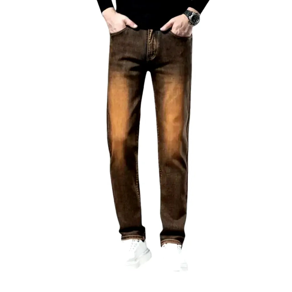 Tapered Fit Fleece Lined Men's Jeans - Brown