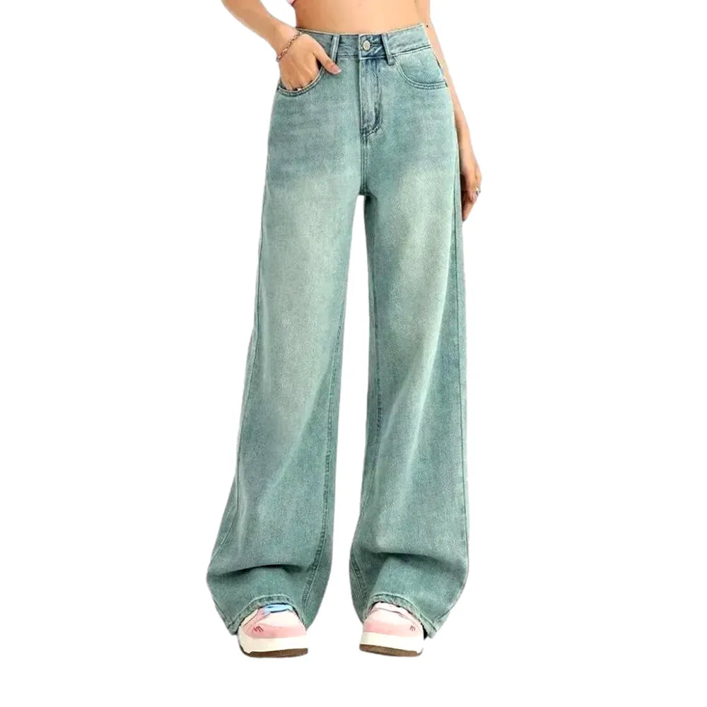 Retro Faded Light Slouchy Women's Jeans - Light Blue