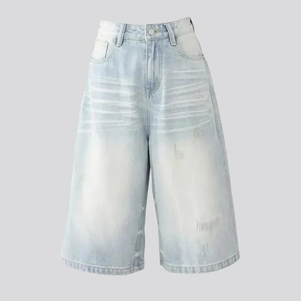 Boho style faded lines women's denim shorts