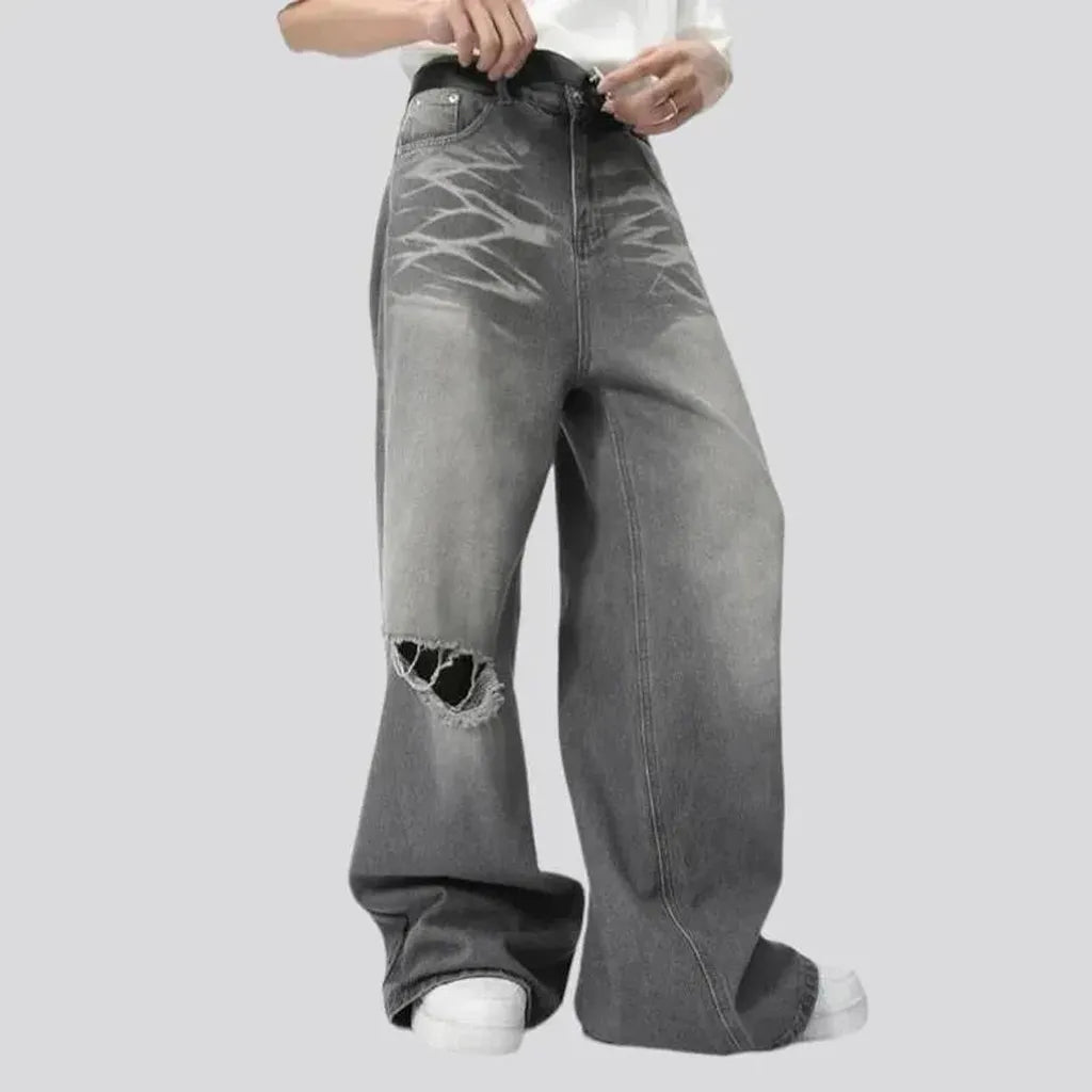 Grey men's high-waist jeans