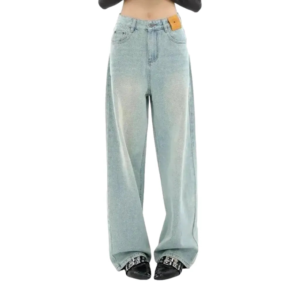 Boho High Waist Jeans for Ladies - Light Blue