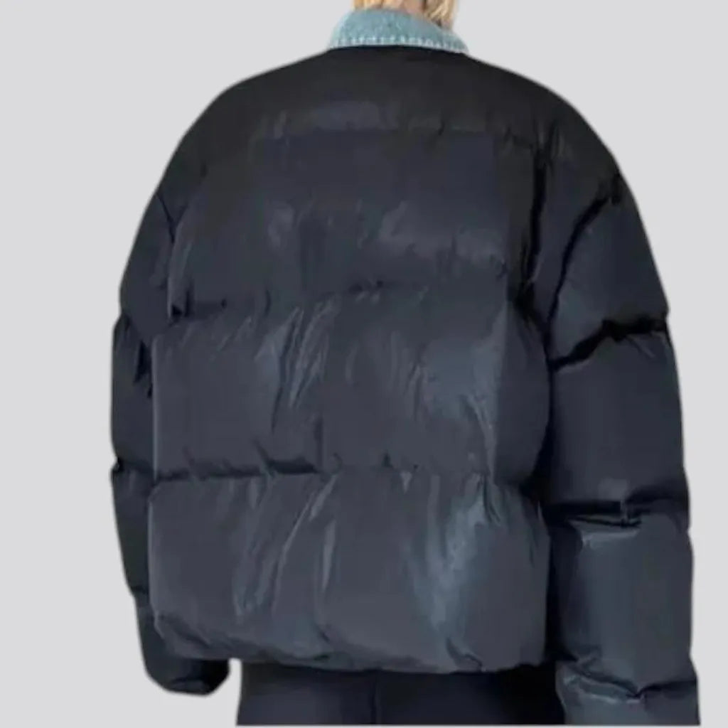 Denim collar quilted men's jean puffer jacket