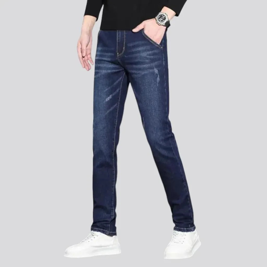 Fitted casual dark distressed jeans for men