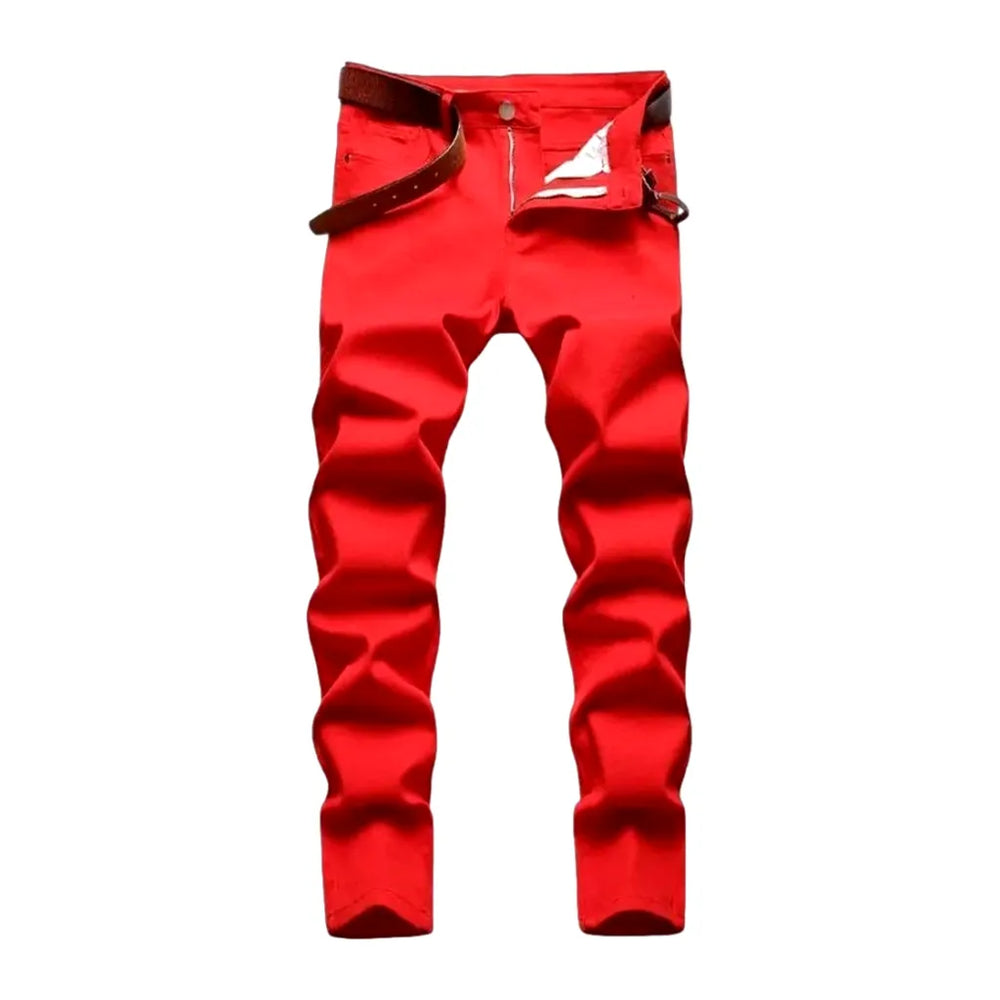 Vibrant Red Smooth Men's Jeans - Red