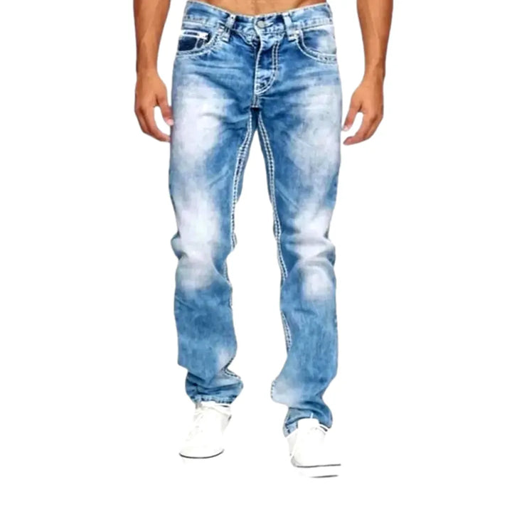 Monochrome Straight Fit Fashion Men's Jeans - Light Blue