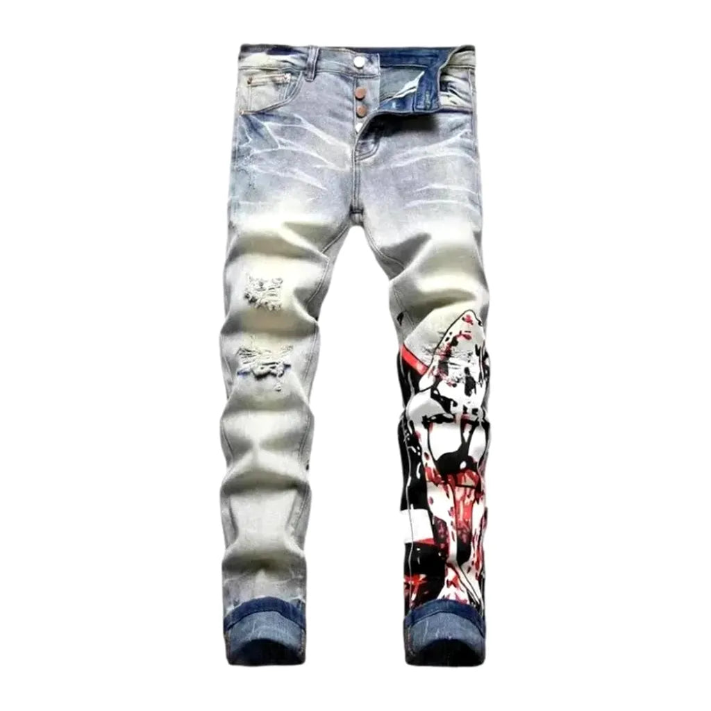 Distressed Boho Style Jeans for Men - Light Blue