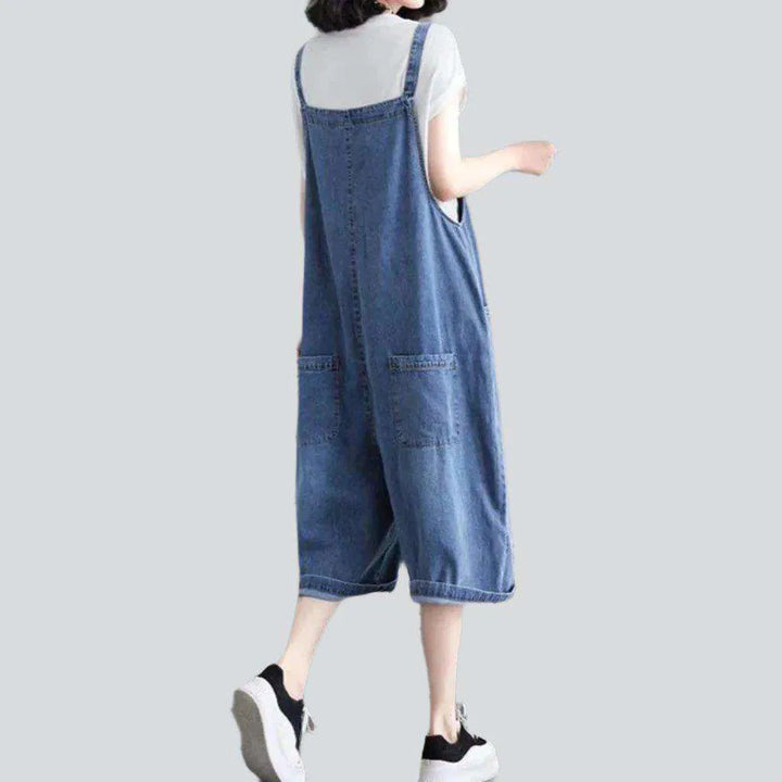 Knee-length baggy denim romper