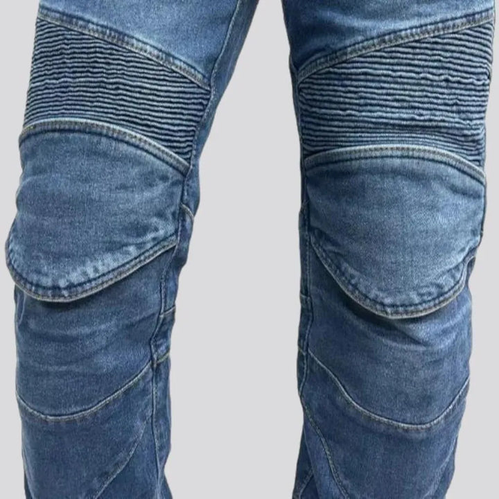 High-waist slim men's biker jeans