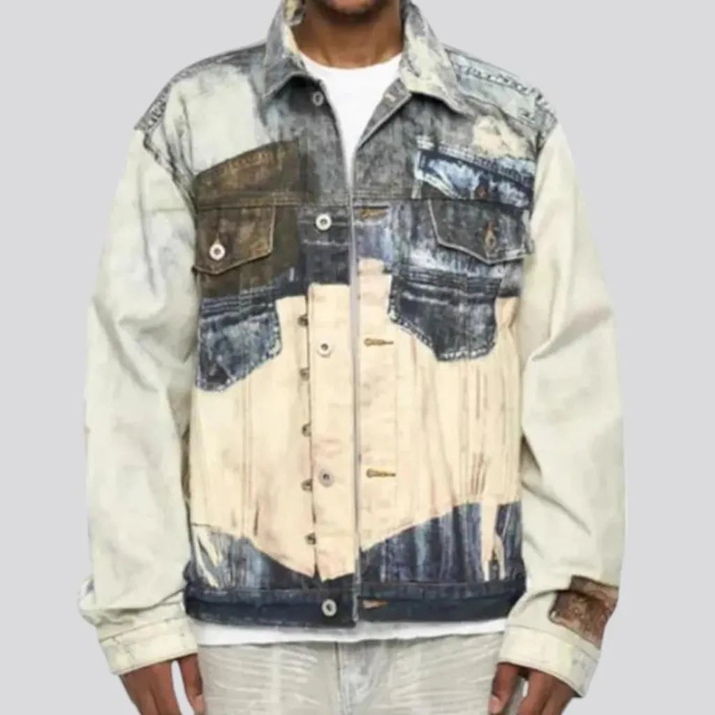 Fashionable bleached men's jeans jacket