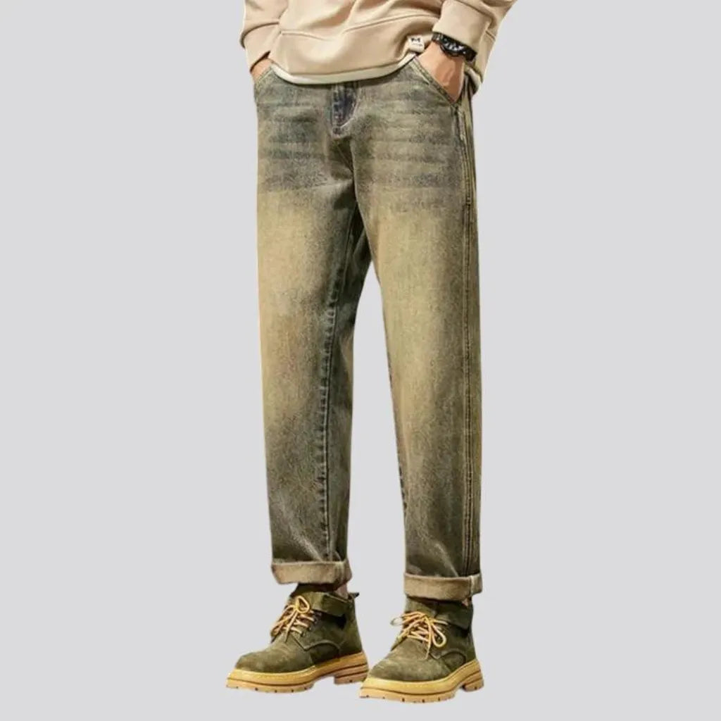 Retro style rolled cuffs men's jeans