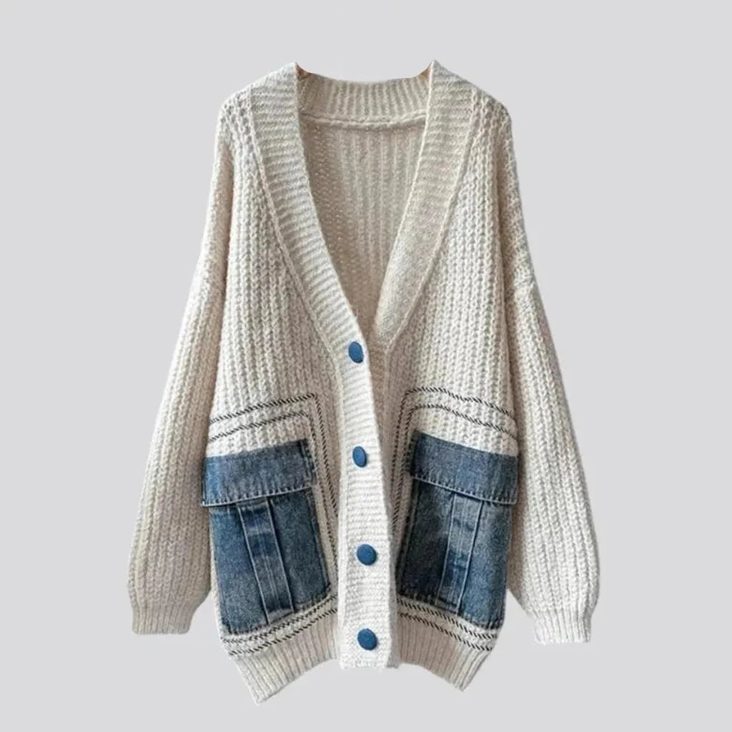 Light mixed-style oversized women's jean cardigan