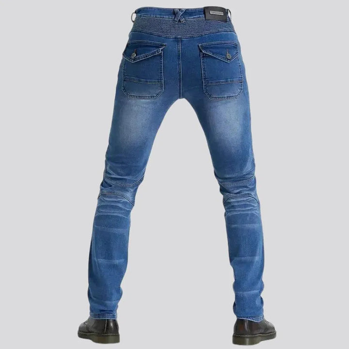 High rise sanded slim fit riding men's jeans