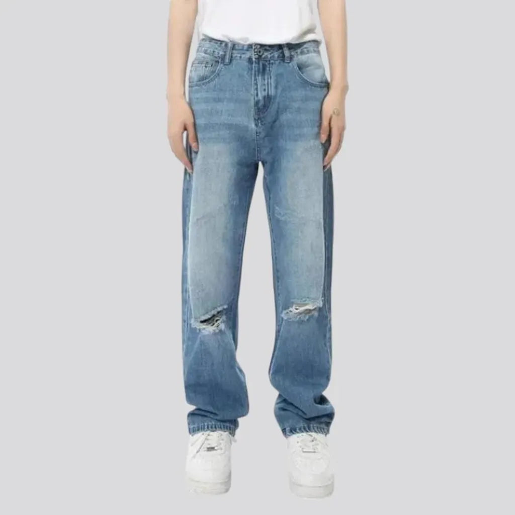 Distressed look baggy men's jeans