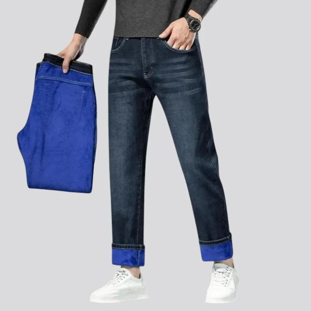 Sanded dark straight-cut men's jeans