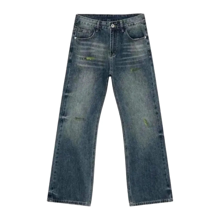 Whiskered Street Style Vintage Men's Jeans - Blue