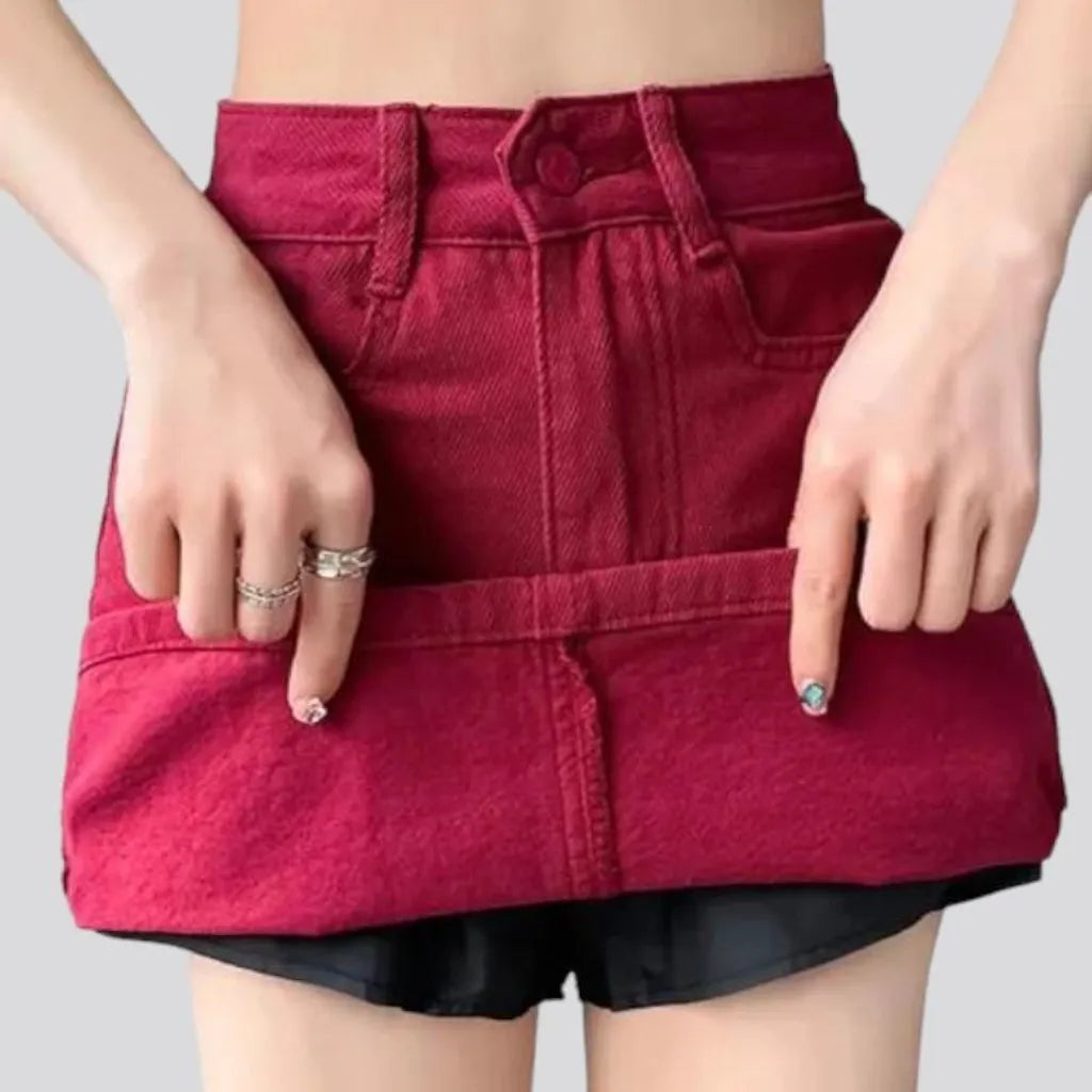 mini, color, red, mid-waist, 5-pockets, zipper-button, women's skort | Jeans4you.shop