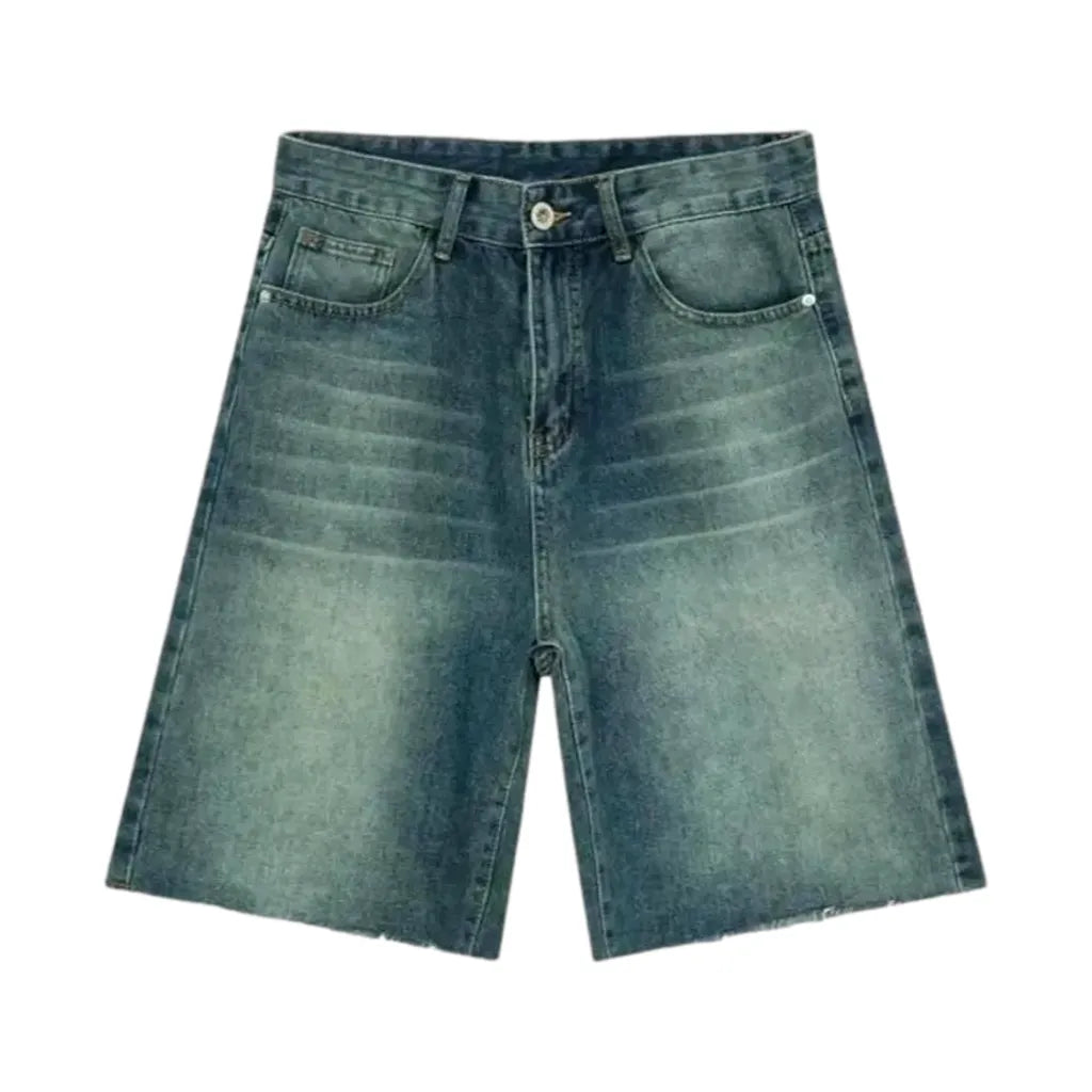 Whiskered Over Dyed Men's Denim Shorts - Blue