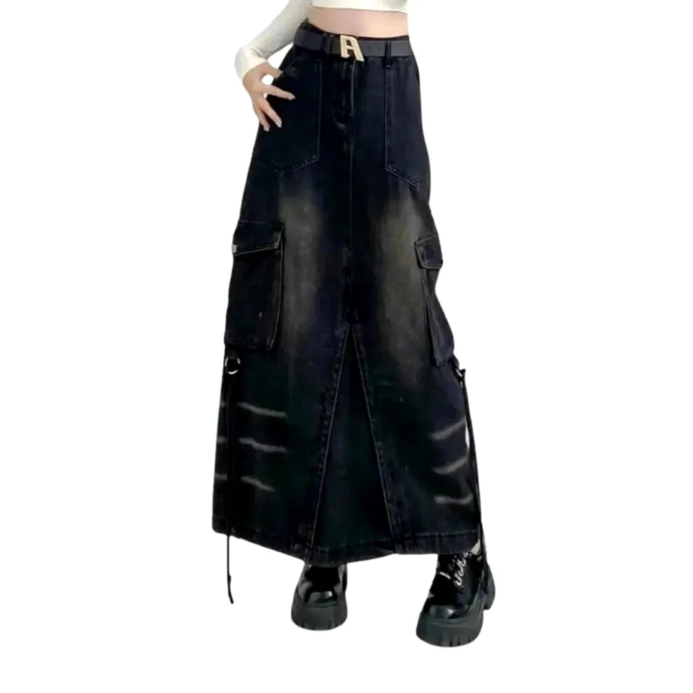 High-waist Jeans Skirt - Black