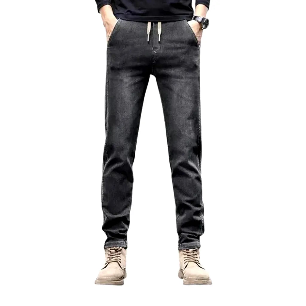 Stylish Slim Men's Denim Joggers - Black