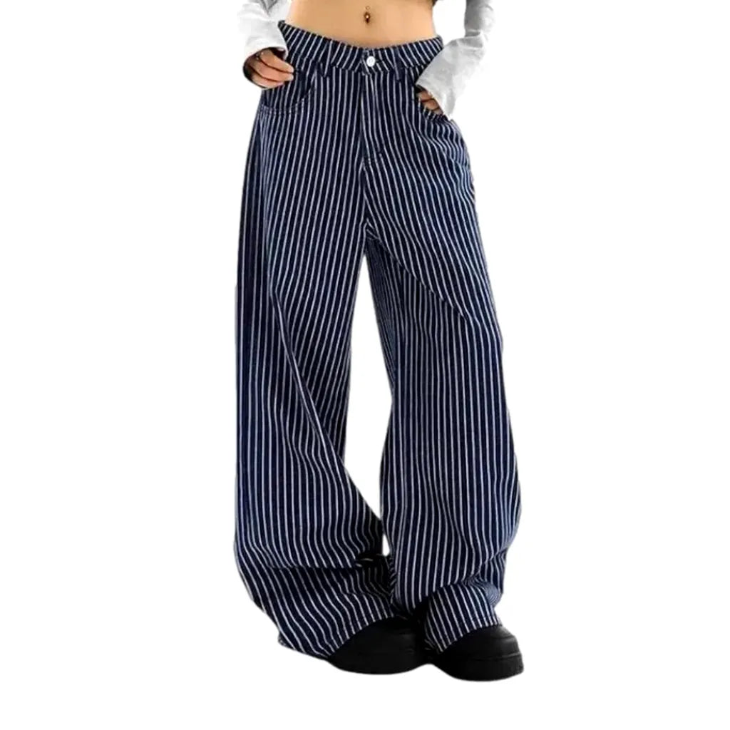 Fashionable Striped Women's Jeans Pants - Dark Blue