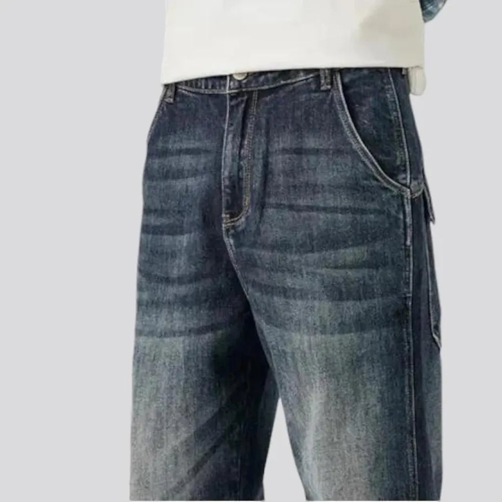 Abraded baggy leg men's jeans